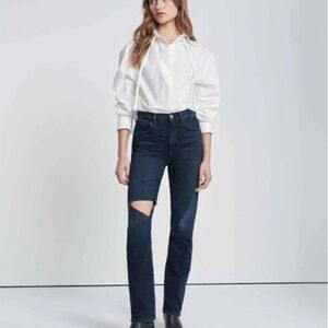 7 For All Mankind Easy Slim Jeans Womens 24 Dark Wash Ripped Knee